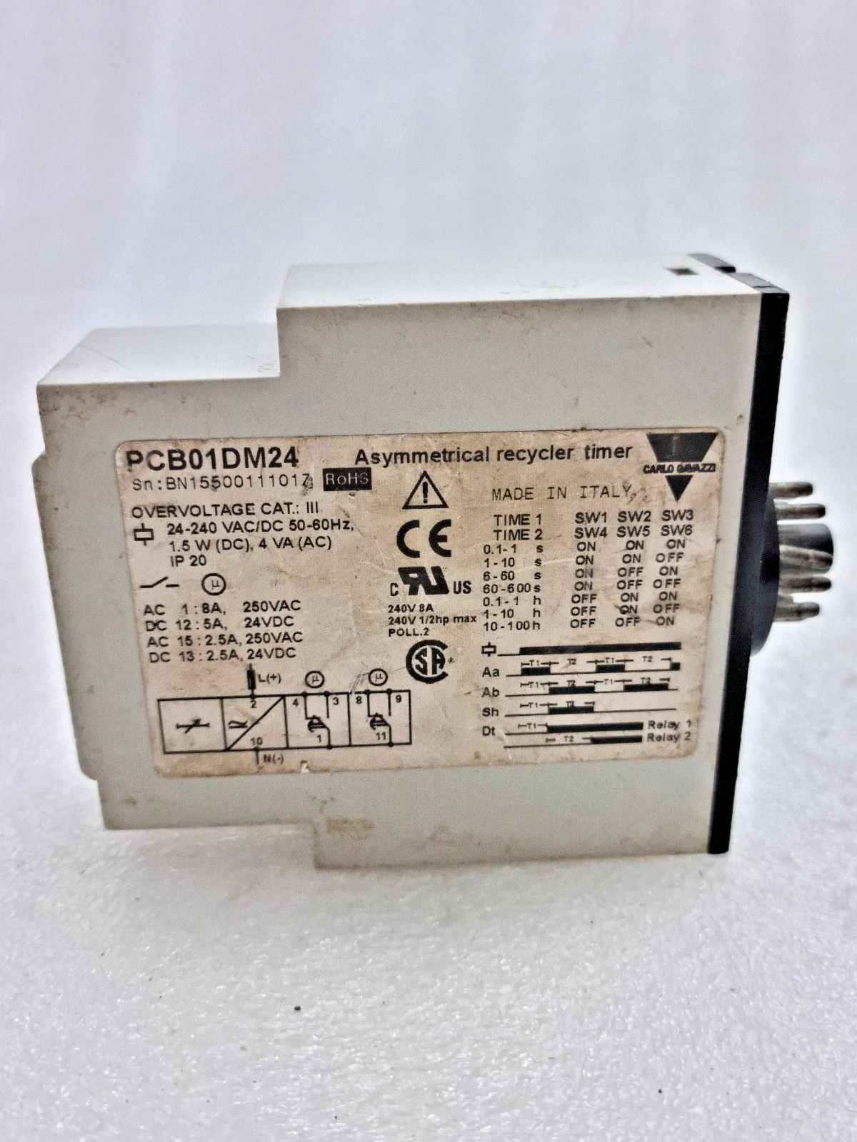 Carlo Gavazzi PCB01DM24 Asymmetrical Recycler Timer Made in Italy PCB01DM24